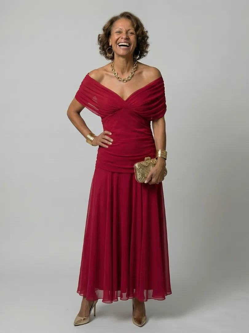 Women's Floral Flowy Maxi Wedding Guest Dress with Ruched Bodice