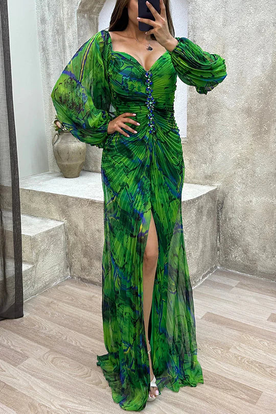 Women's Floral Formal Maxi Wedding Guest Dress with Sweetheart Neckline