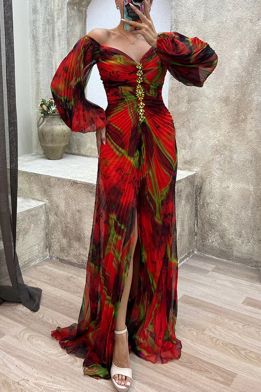 Women's Floral Formal Maxi Wedding Guest Dress with Sweetheart Neckline