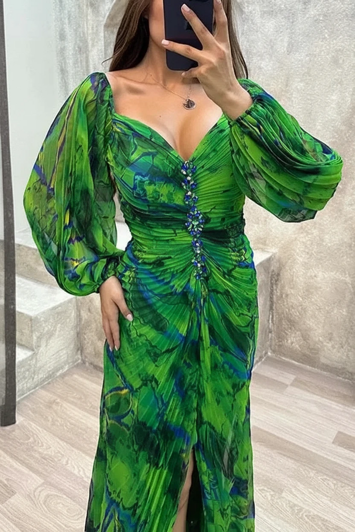 Women's Floral Formal Maxi Wedding Guest Dress with Sweetheart Neckline
