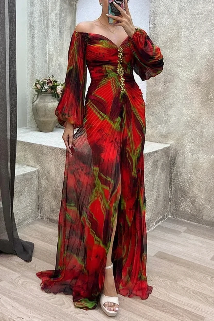 Women's Floral Formal Maxi Wedding Guest Dress with Sweetheart Neckline