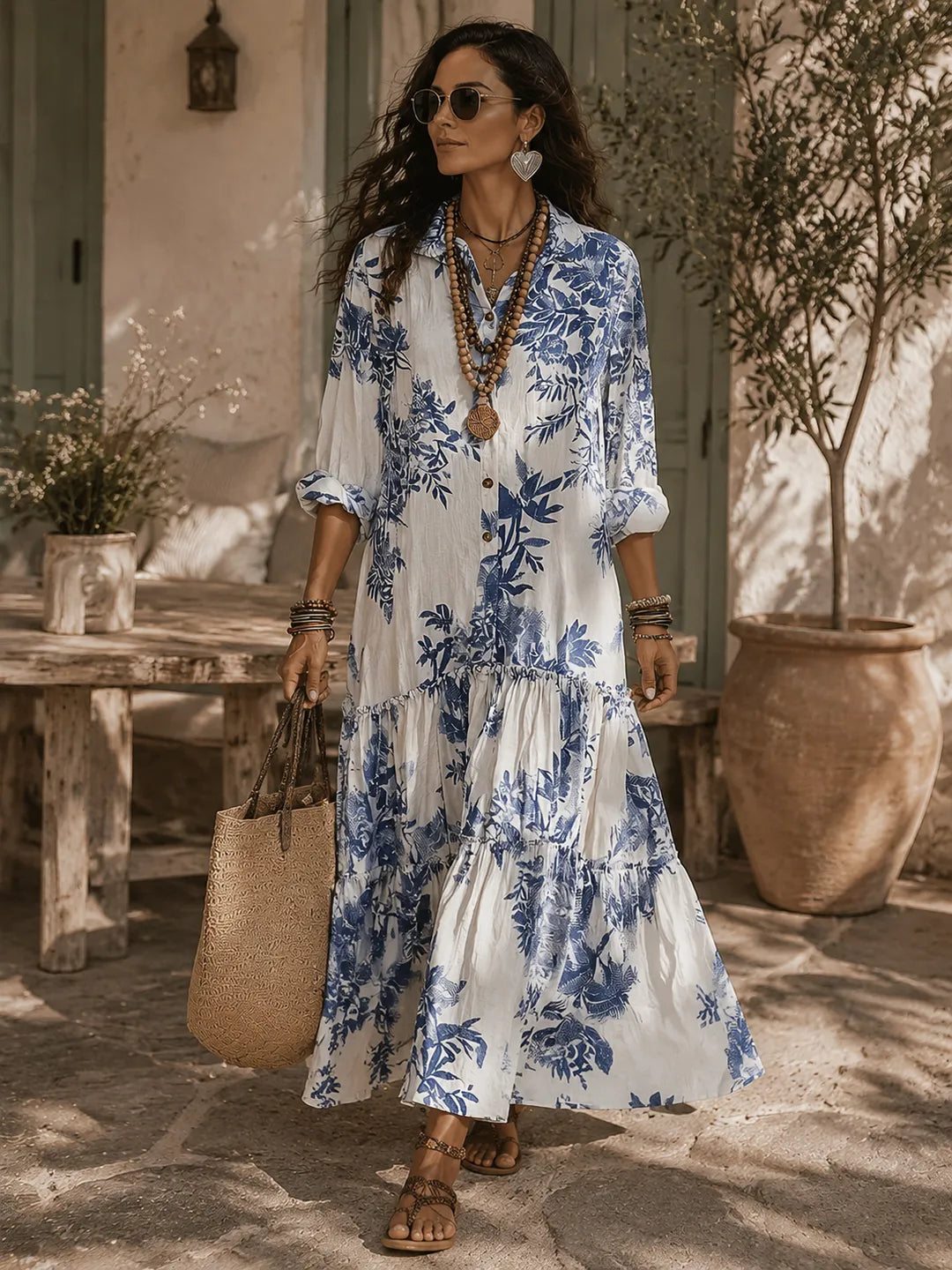 Women's Floral Long Sleeve Maxi Wedding Guest Dress