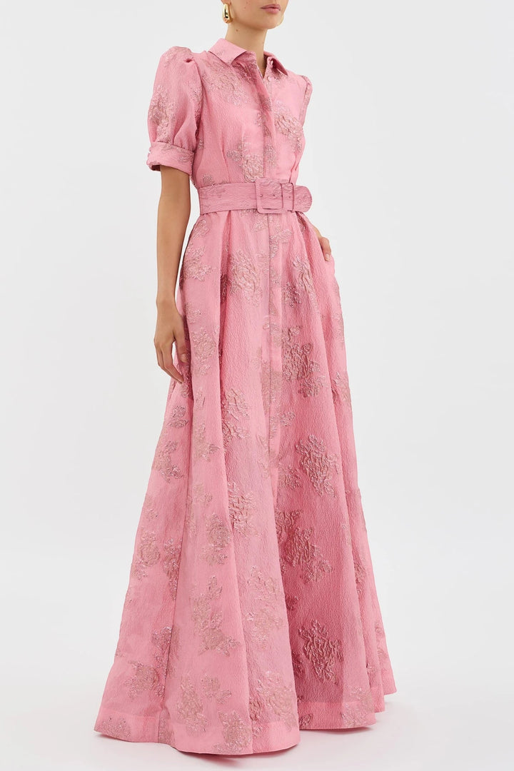 Women's Floral Maxi Wedding Guest Dress with Puff Sleeve