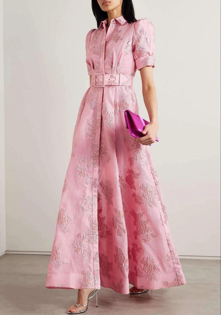 Women's Floral Maxi Wedding Guest Dress with Puff Sleeve