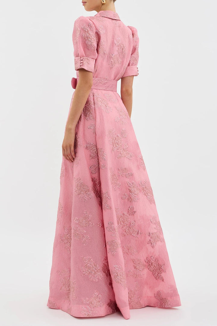 Women's Floral Maxi Wedding Guest Dress with Puff Sleeve