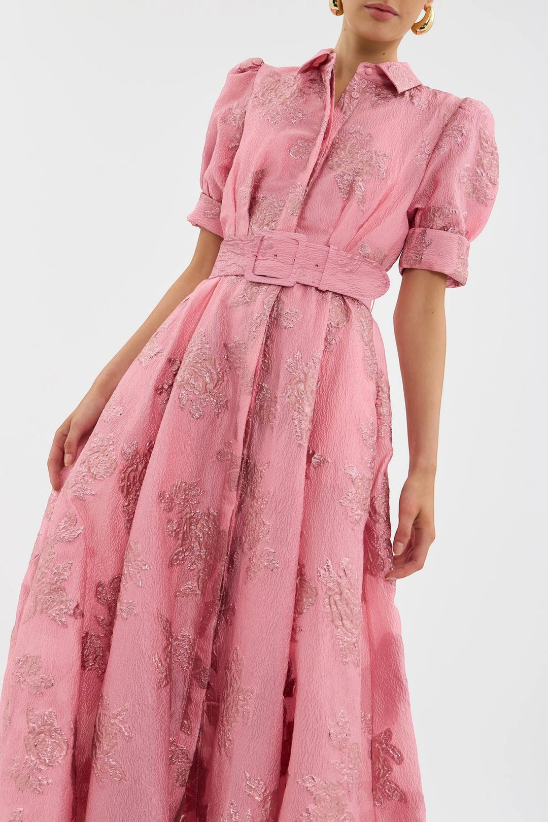 Women's Floral Maxi Wedding Guest Dress with Puff Sleeve