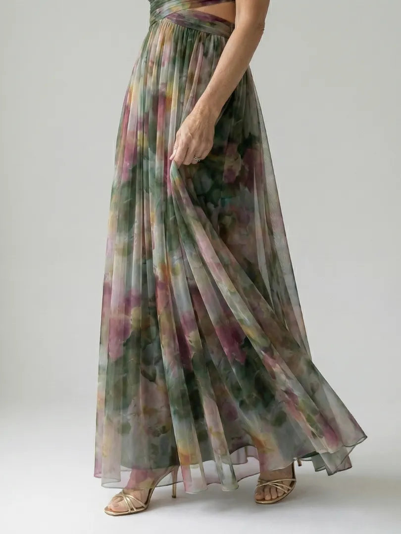 Women's Floral Sleeveless Maxi Wedding Guest Dress with V-Neck