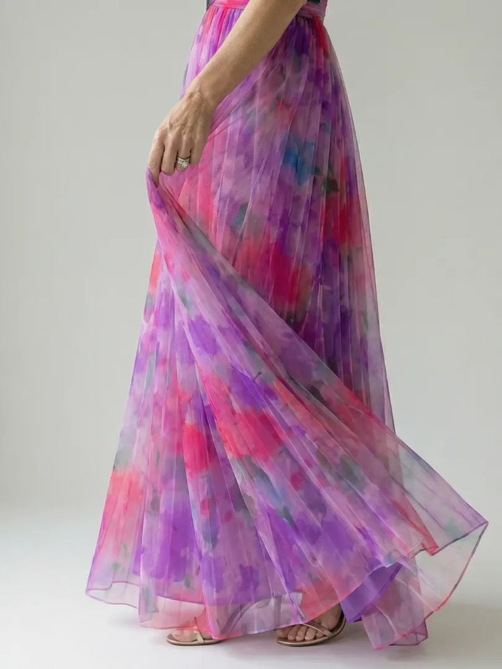Women's Floral Sleeveless Maxi Wedding Guest Dress with V-Neck