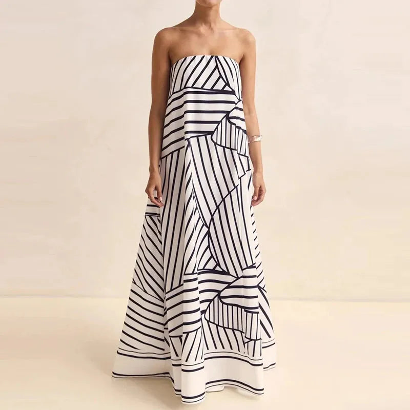 Women's Strapless Maxi Wedding Guest Dress with Tube Neckline