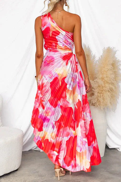 Women's Floral Summer Maxi Wedding Guest Dress with One Shoulder
