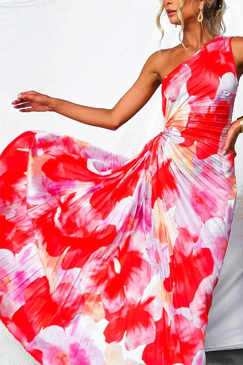 Women's Floral Summer Maxi Wedding Guest Dress with One Shoulder