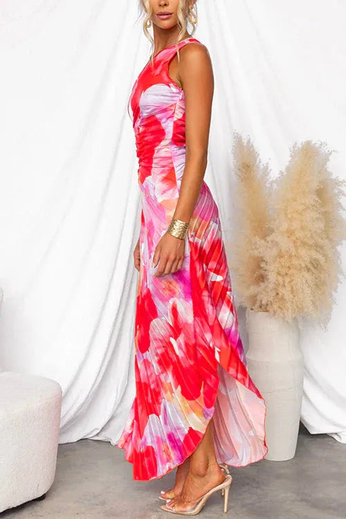 Women's Floral Summer Maxi Wedding Guest Dress with One Shoulder