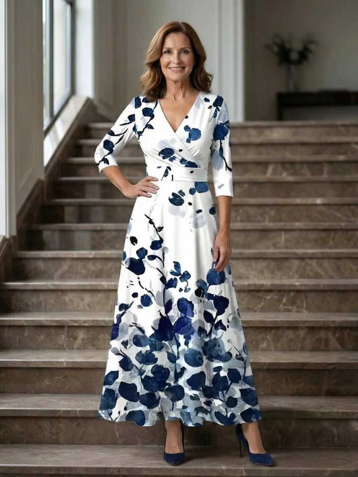 Women's Floral Wrap Maxi Wedding Guest Dress with V-Neck