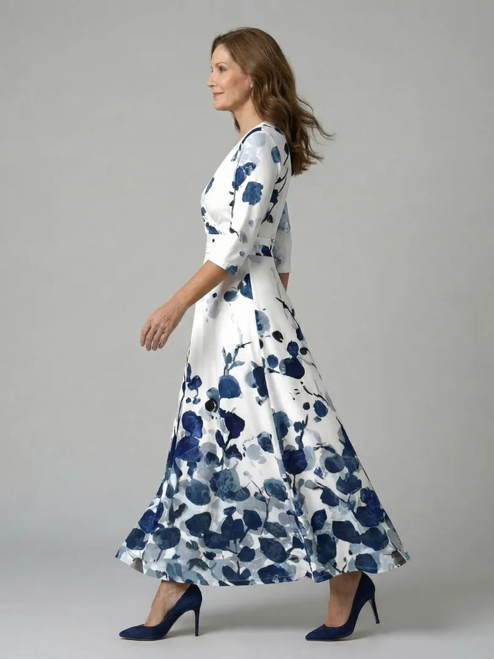 Women's Floral Wrap Maxi Wedding Guest Dress with V-Neck