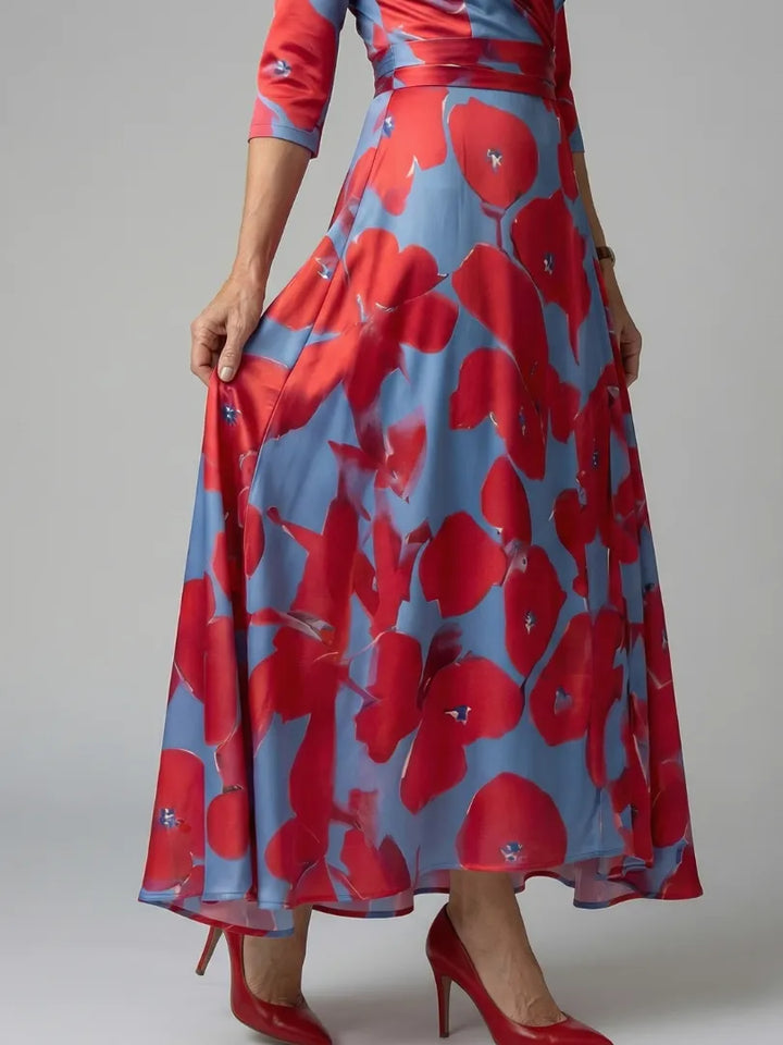 Women's Floral Wrap Maxi Wedding Guest Dress with V-Neck
