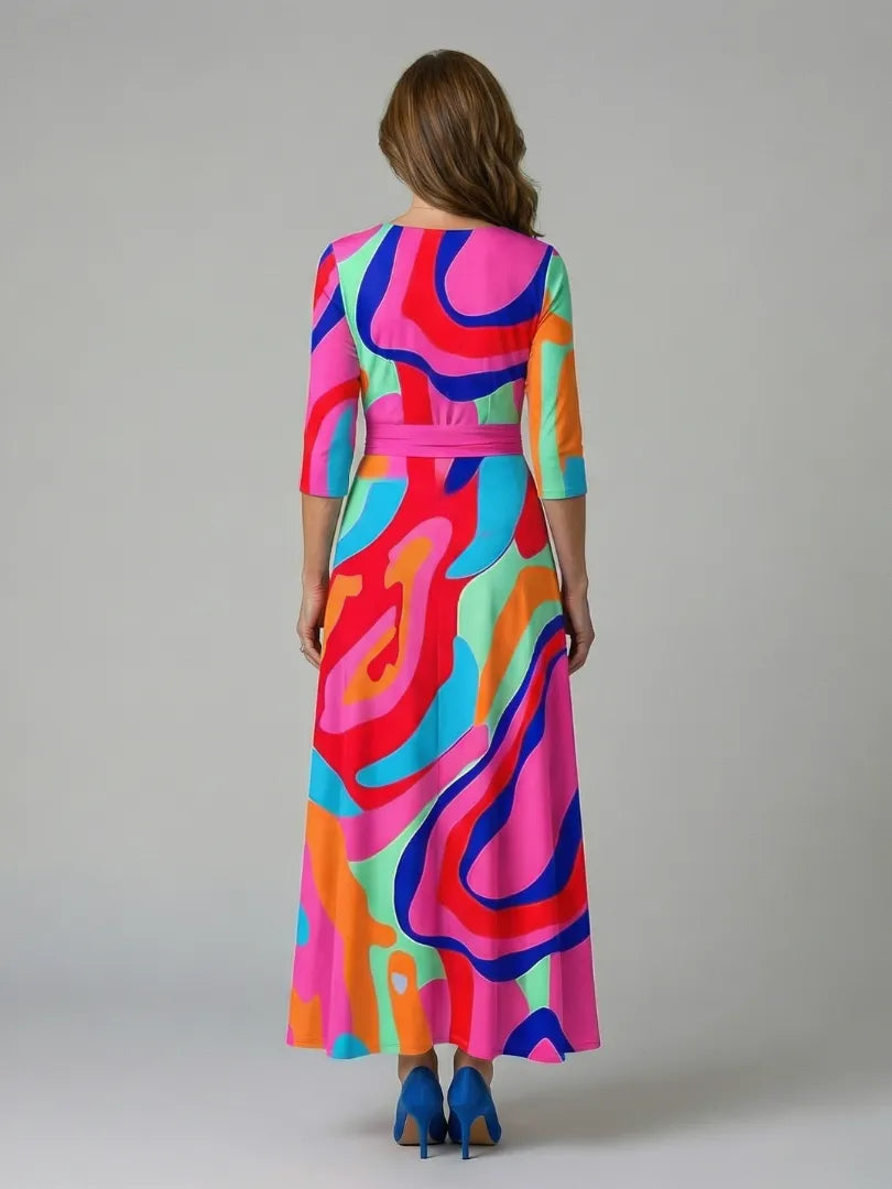 Women's Floral Wrap Maxi Wedding Guest Dress with V-Neck
