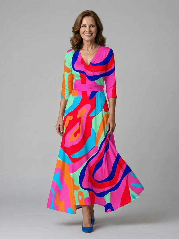 Women's Floral Wrap Maxi Wedding Guest Dress with V-Neck