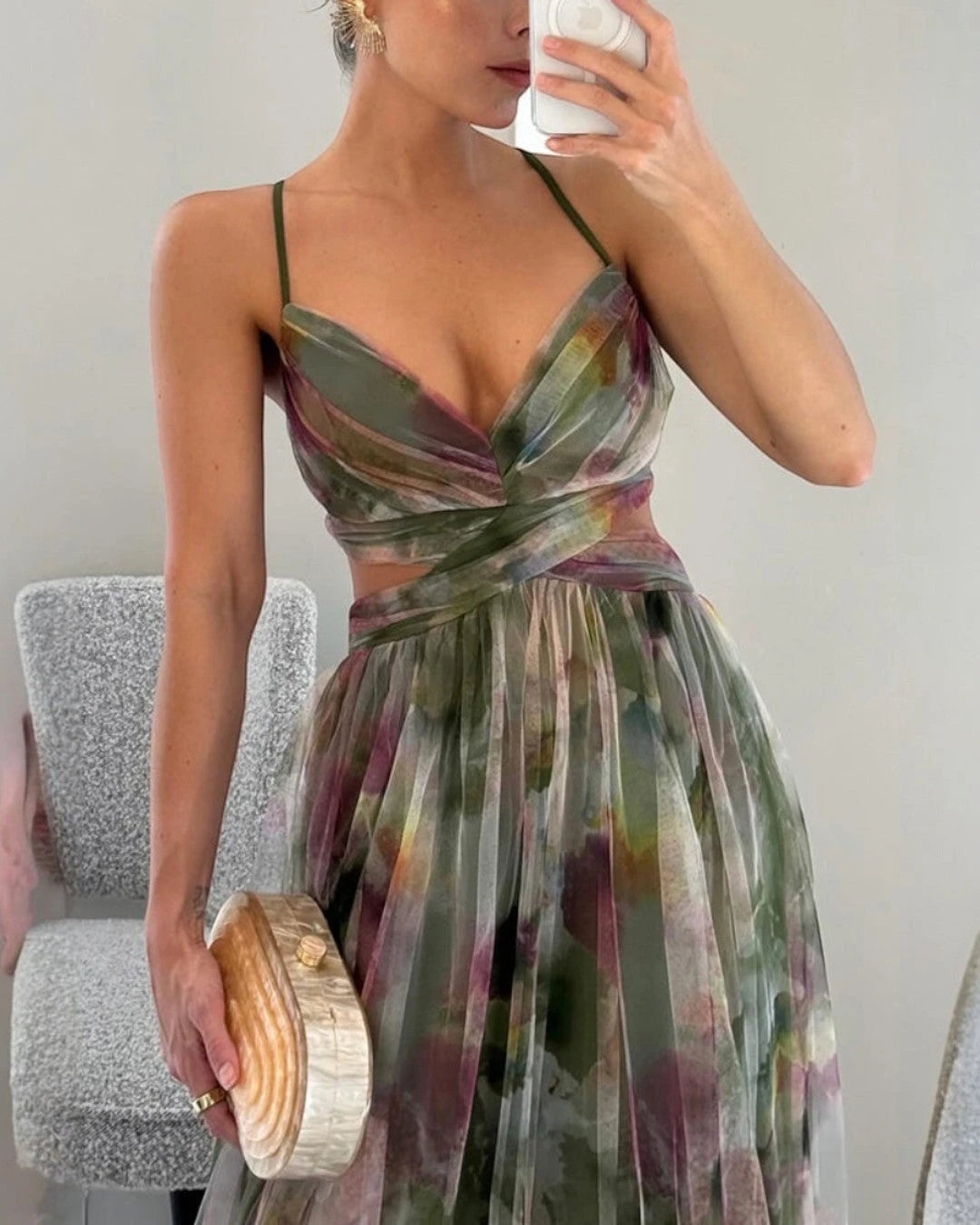 Women's Flowy Maxi Wedding Guest Dress with Open Back