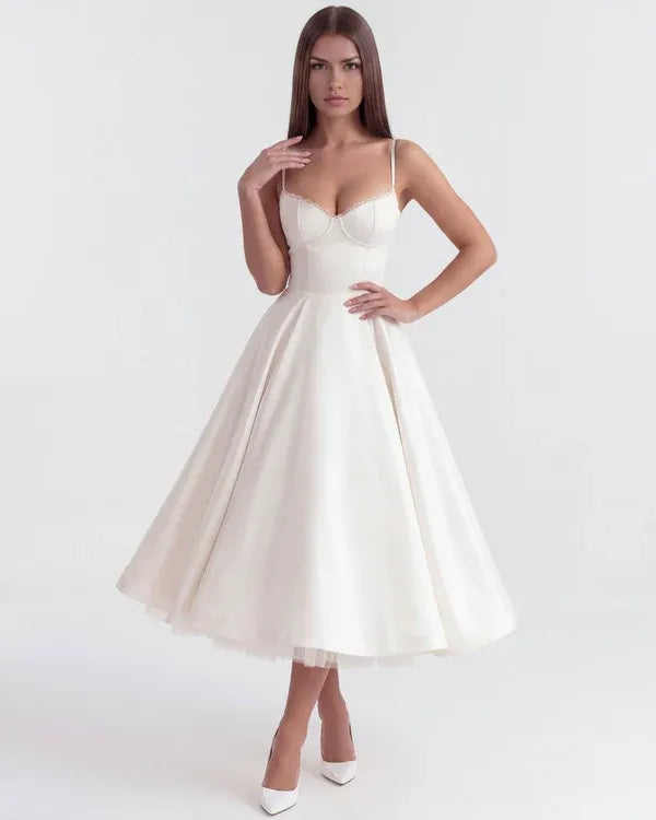 Women's Flowy Sleeveless Midi Wedding Guest Dress with Sweetheart Neckline