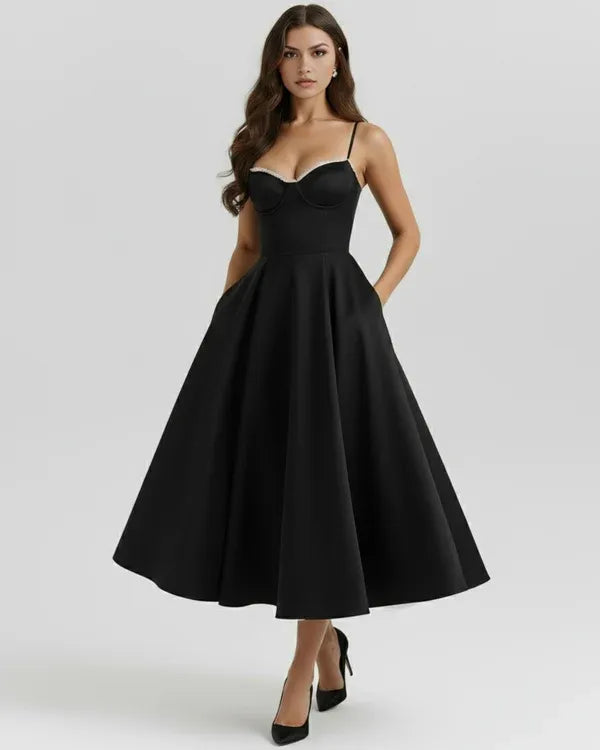 Women's Flowy Sleeveless Midi Wedding Guest Dress with Sweetheart Neckline