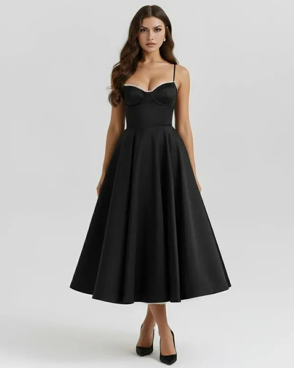 Women's Flowy Sleeveless Midi Wedding Guest Dress with Sweetheart Neckline