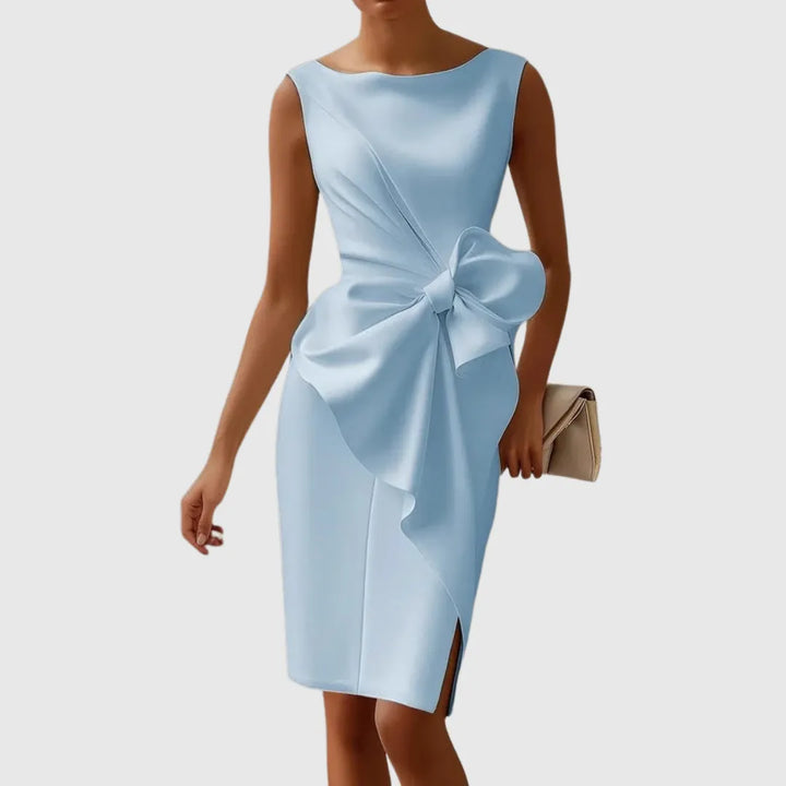 Women's Formal Red Bodycon Midi Wedding Guest Dress with Boat Neck