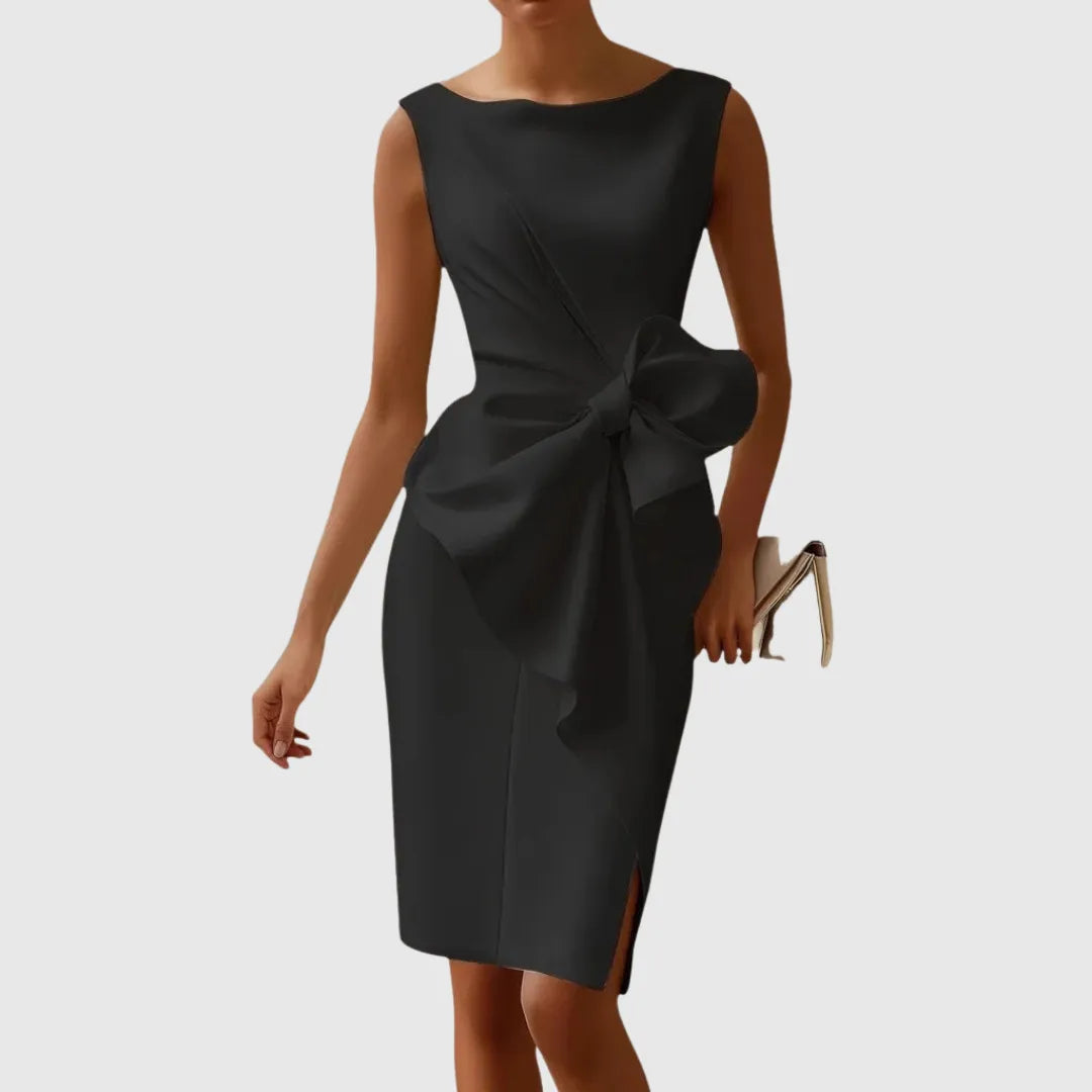 Women's Formal Red Bodycon Midi Wedding Guest Dress with Boat Neck