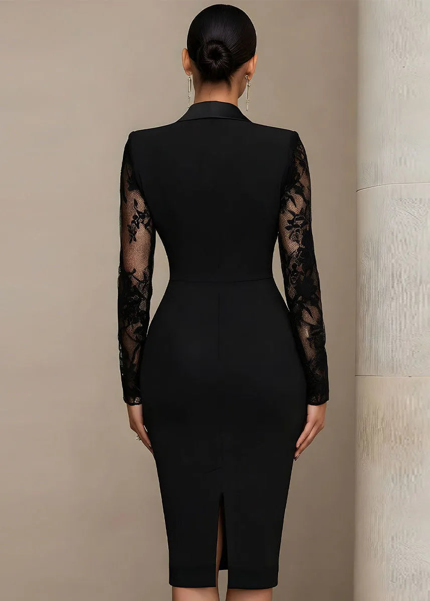 Women's Formal Bodycon Midi Wedding Guest Dress with V-Neck