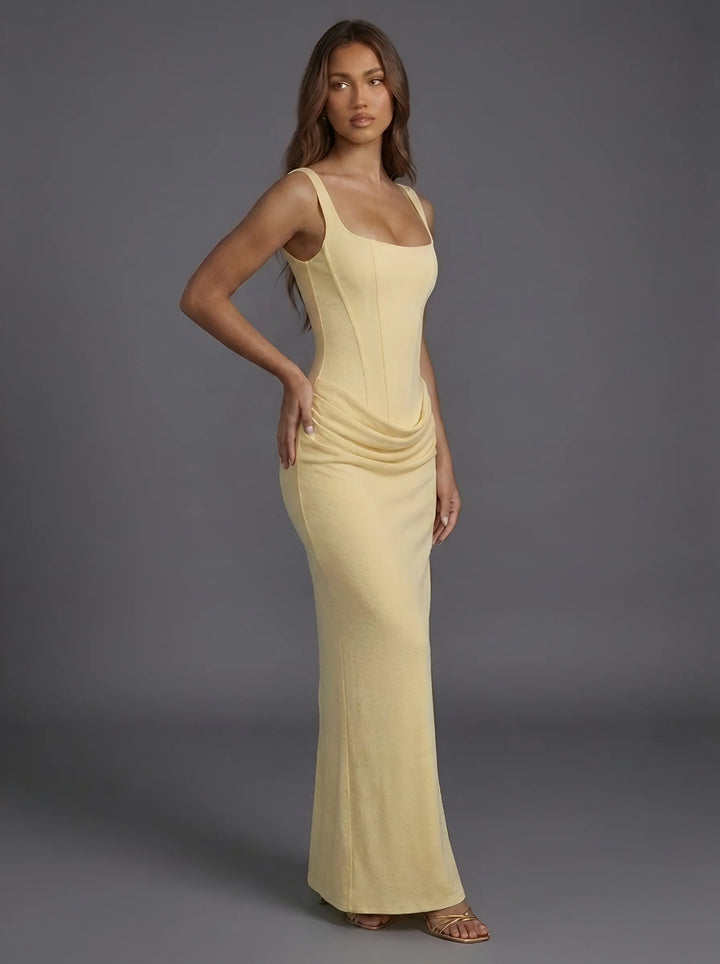 Women's Formal Elegant Maxi Wedding Guest Dress with Square Neck