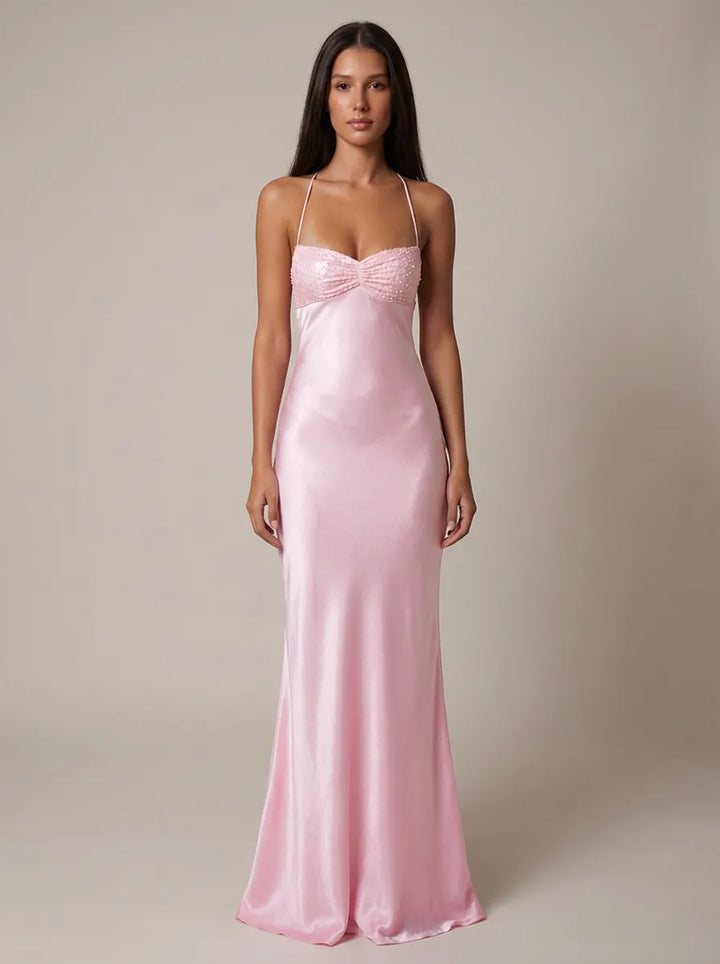 Women's Formal Elegant Maxi Wedding Guest Dress with Sweetheart Neckline