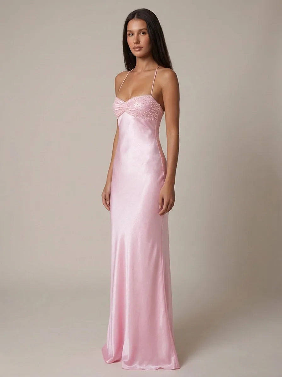 Women's Formal Elegant Maxi Wedding Guest Dress with Sweetheart Neckline