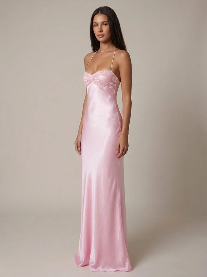 Women's Formal Elegant Maxi Wedding Guest Dress with Sweetheart Neckline