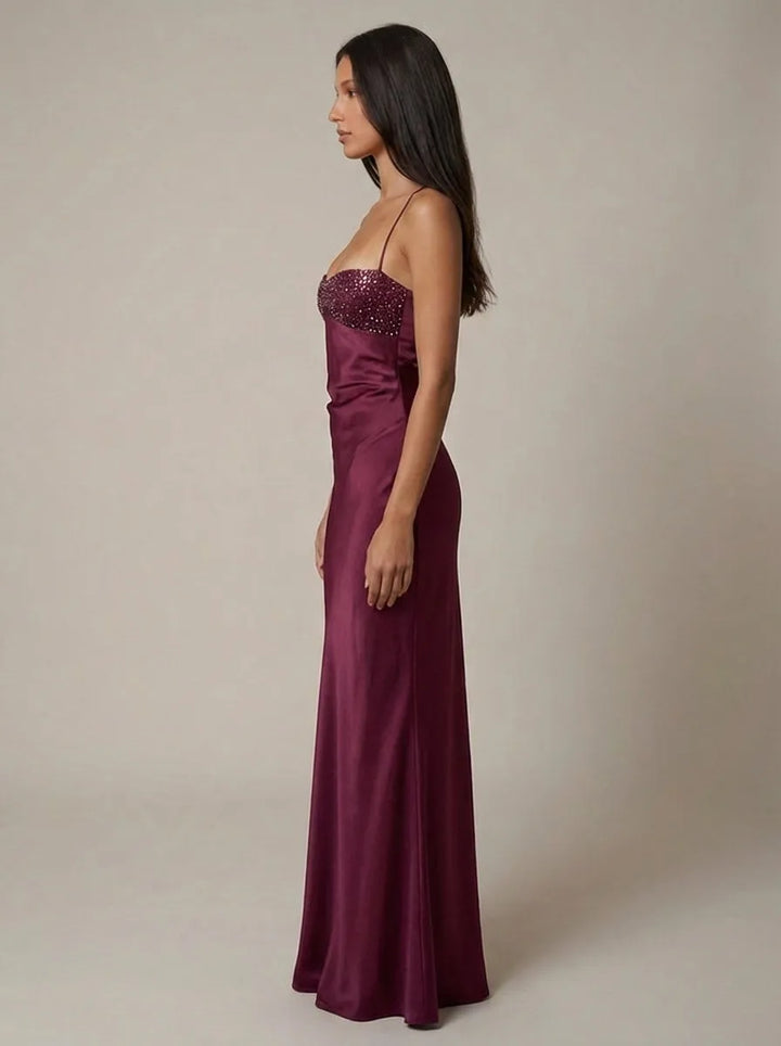 Women's Formal Elegant Maxi Wedding Guest Dress with Sweetheart Neckline