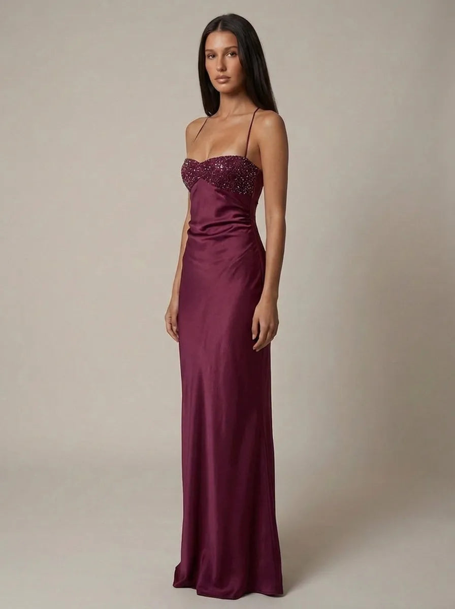 Women's Formal Elegant Maxi Wedding Guest Dress with Sweetheart Neckline