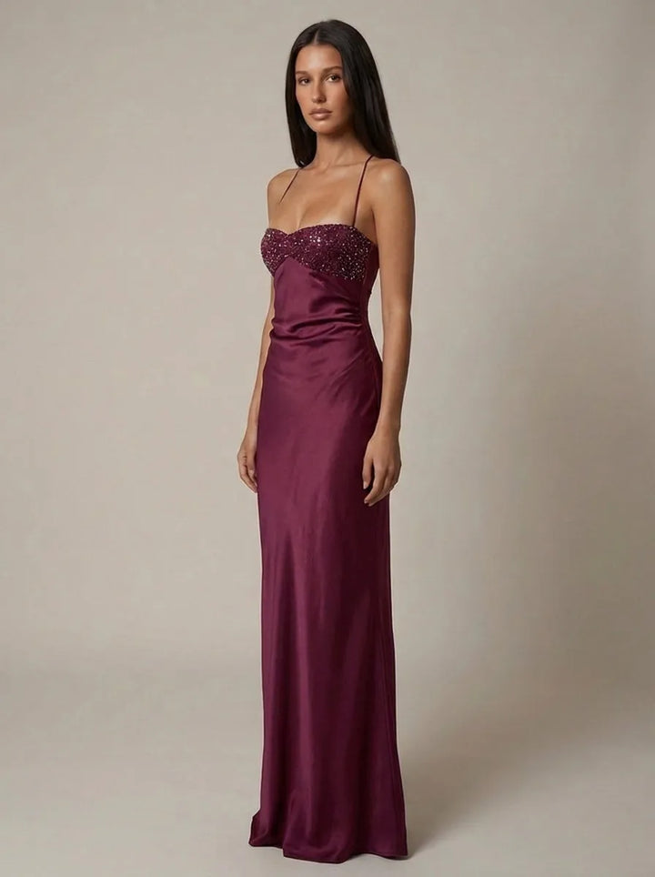 Women's Formal Elegant Maxi Wedding Guest Dress with Sweetheart Neckline