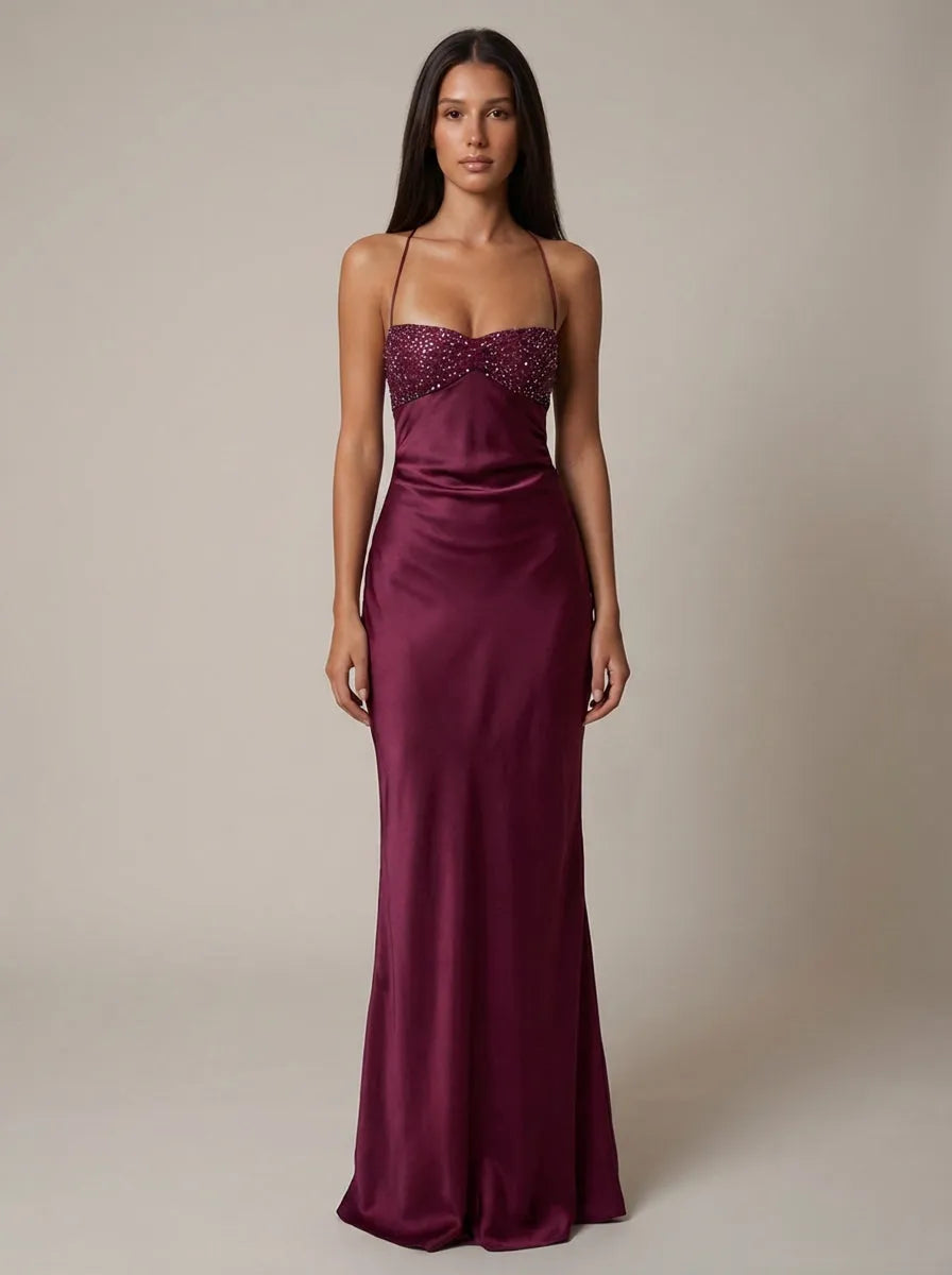 Women's Formal Elegant Maxi Wedding Guest Dress with Sweetheart Neckline