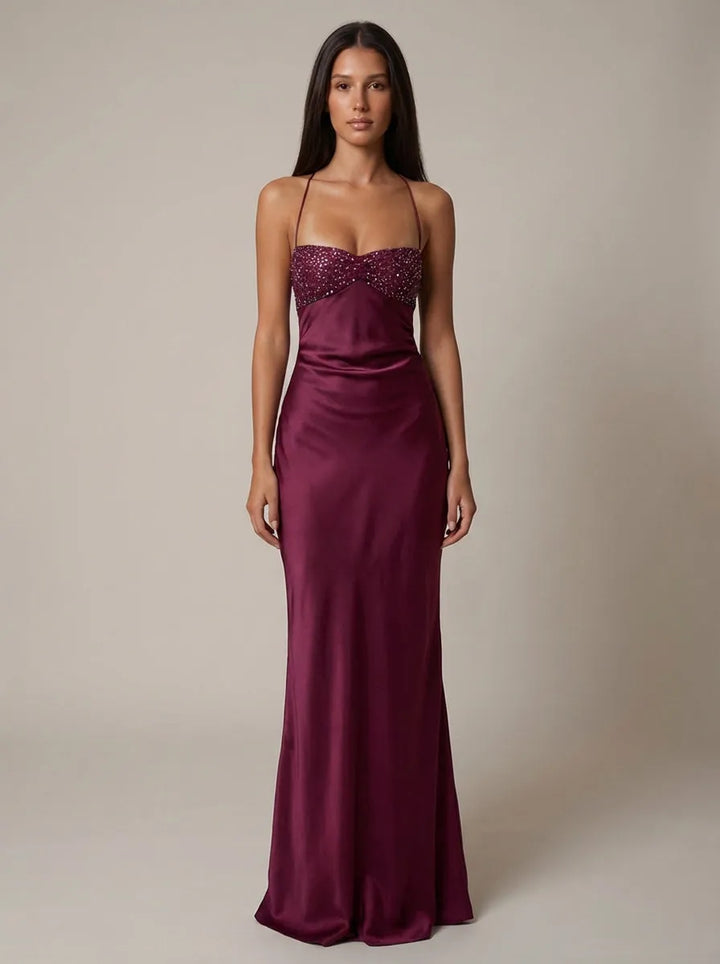 Women's Formal Elegant Maxi Wedding Guest Dress with Sweetheart Neckline