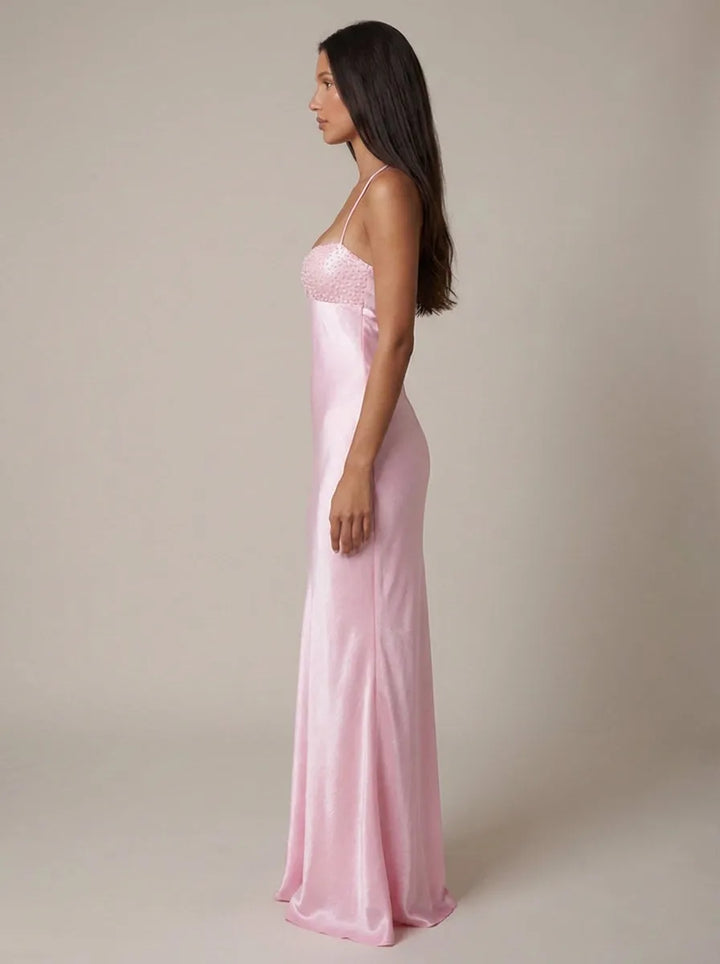 Women's Formal Elegant Maxi Wedding Guest Dress with Sweetheart Neckline