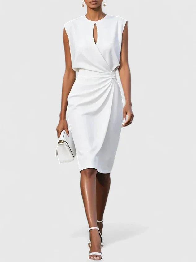 Women's Formal Elegant Midi Wedding Guest Dress with Ruched
