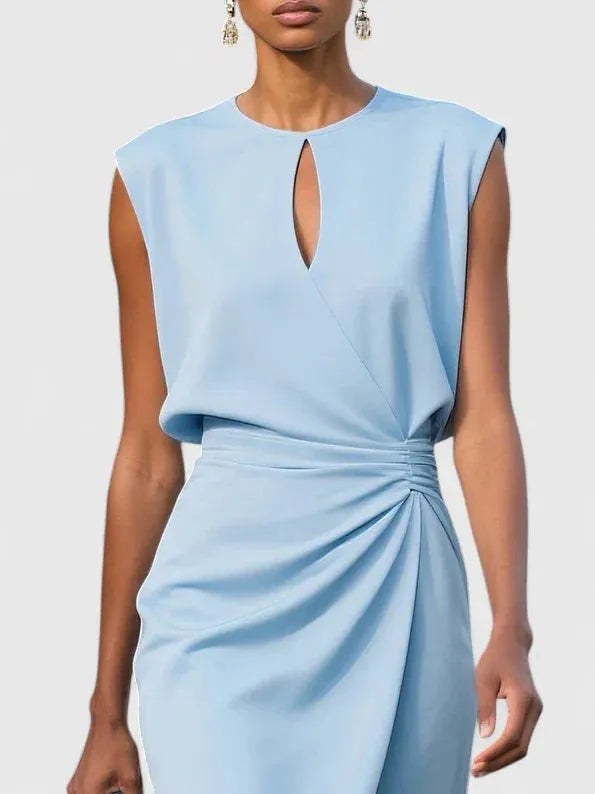 Women's Formal Elegant Midi Wedding Guest Dress with Ruched