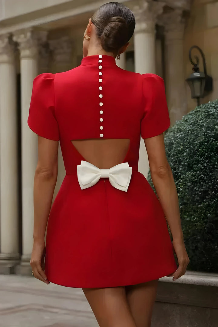 Women's Formal Elegant Mini Cocktail Dress with Statement Sleeves