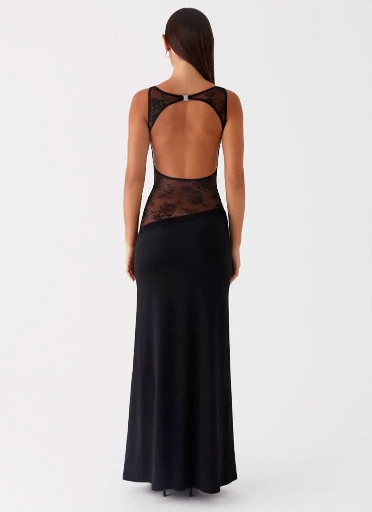 Women's Formal Lace Maxi Wedding Guest Dress with Open Back