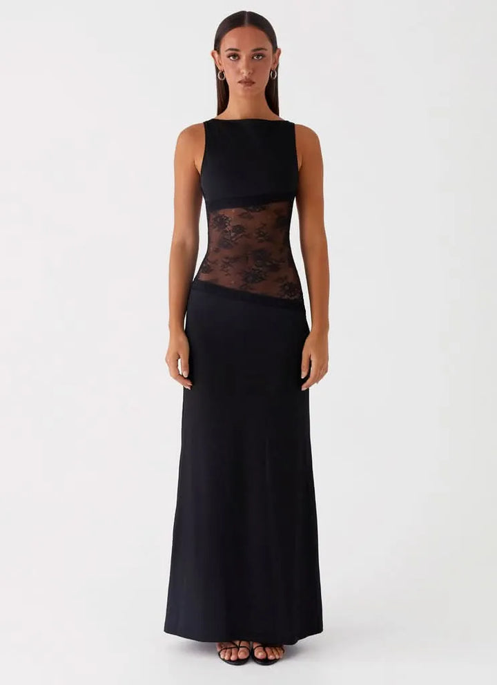 Women's Formal Lace Maxi Wedding Guest Dress with Open Back