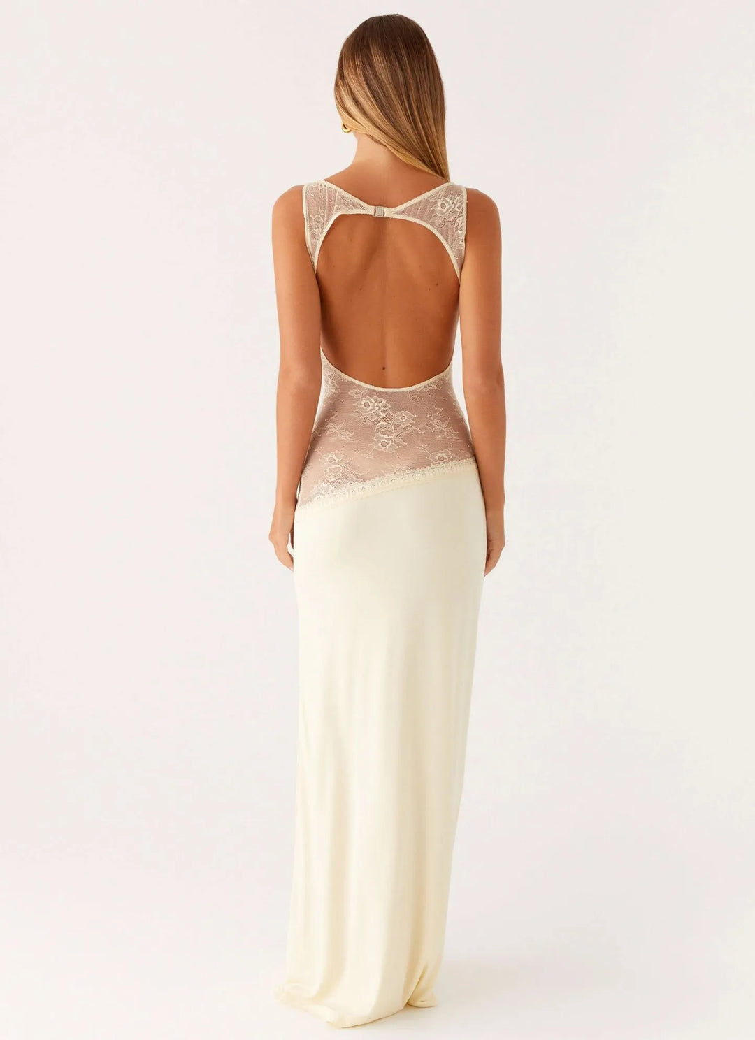 Women's Formal Lace Maxi Wedding Guest Dress with Open Back