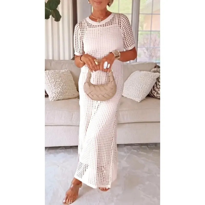 Women's Formal Maxi Wedding Guest Dress with Short Sleeve