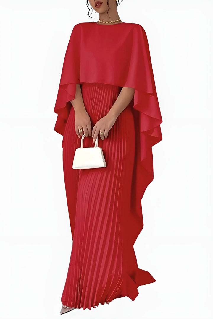 Women's Formal Pleated Maxi Wedding Guest Dress with High Neck