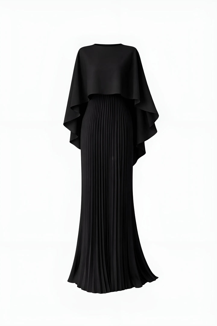 Women's Formal Pleated Maxi Wedding Guest Dress with High Neck