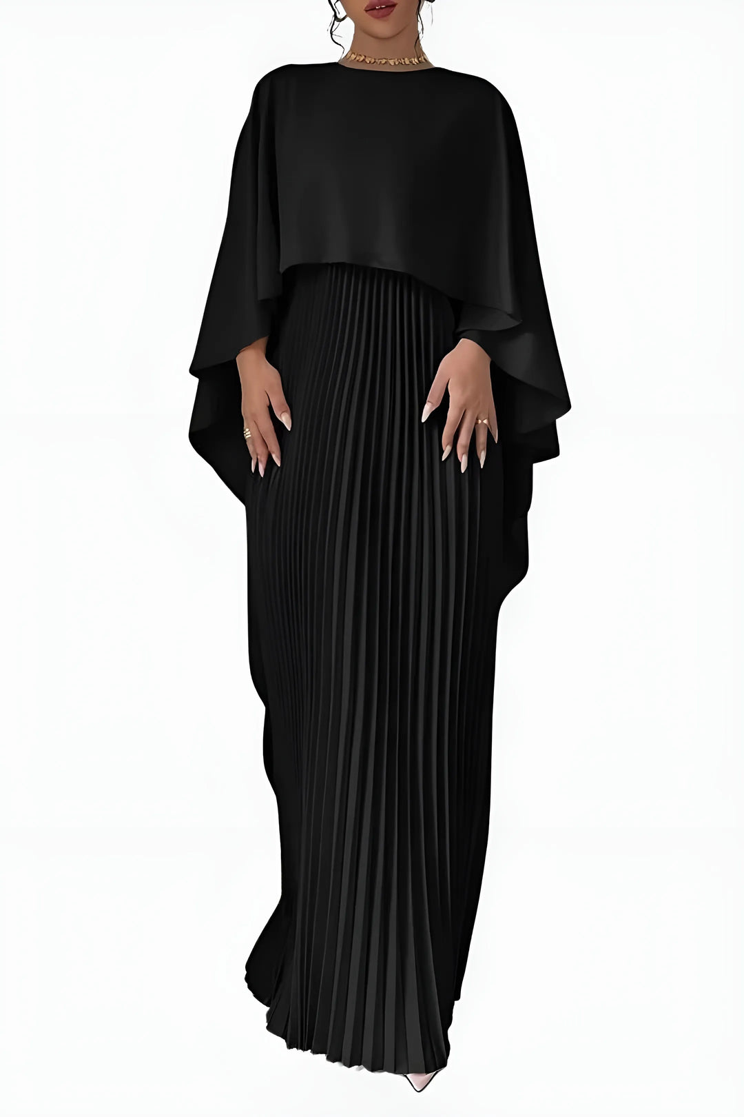 Women's Formal Pleated Maxi Wedding Guest Dress with High Neck
