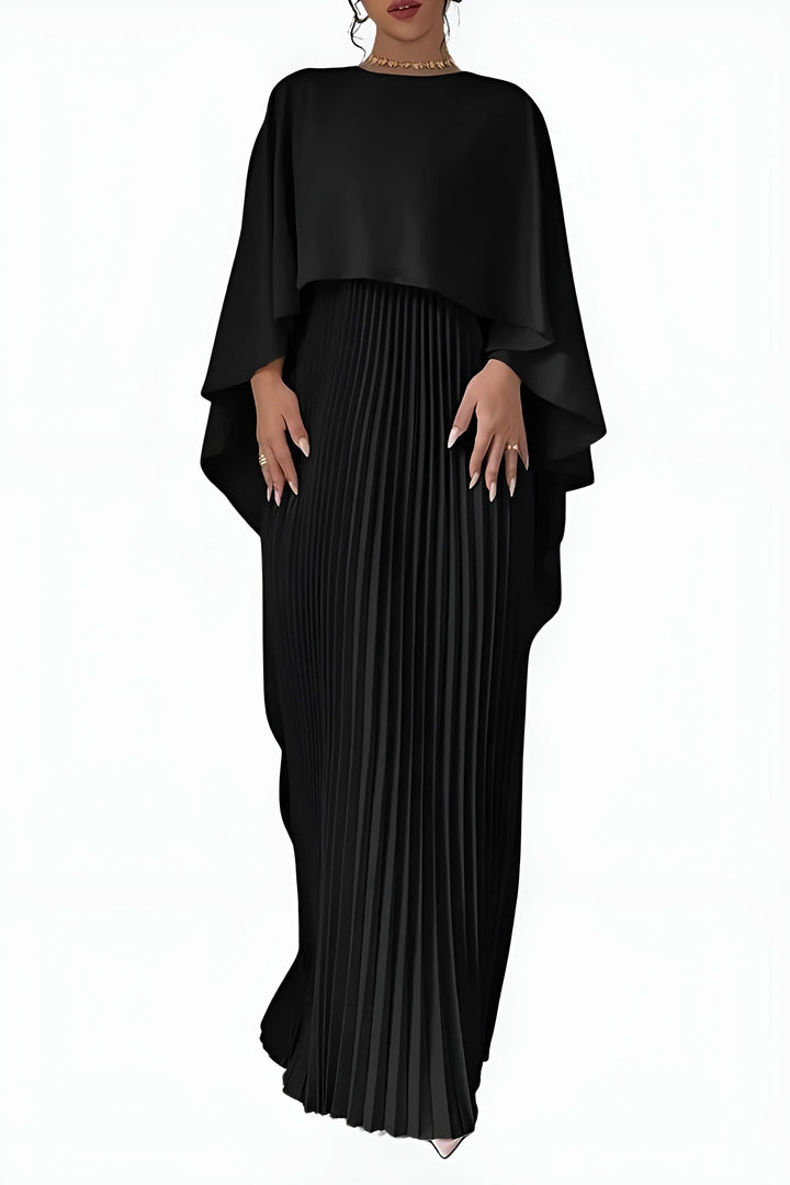 Women's Formal Pleated Maxi Wedding Guest Dress with High Neck