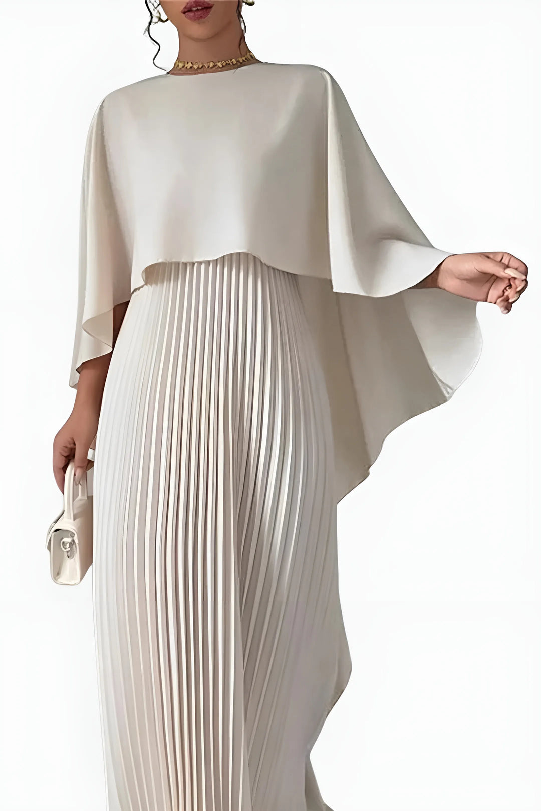 Women's Formal Pleated Maxi Wedding Guest Dress with High Neck